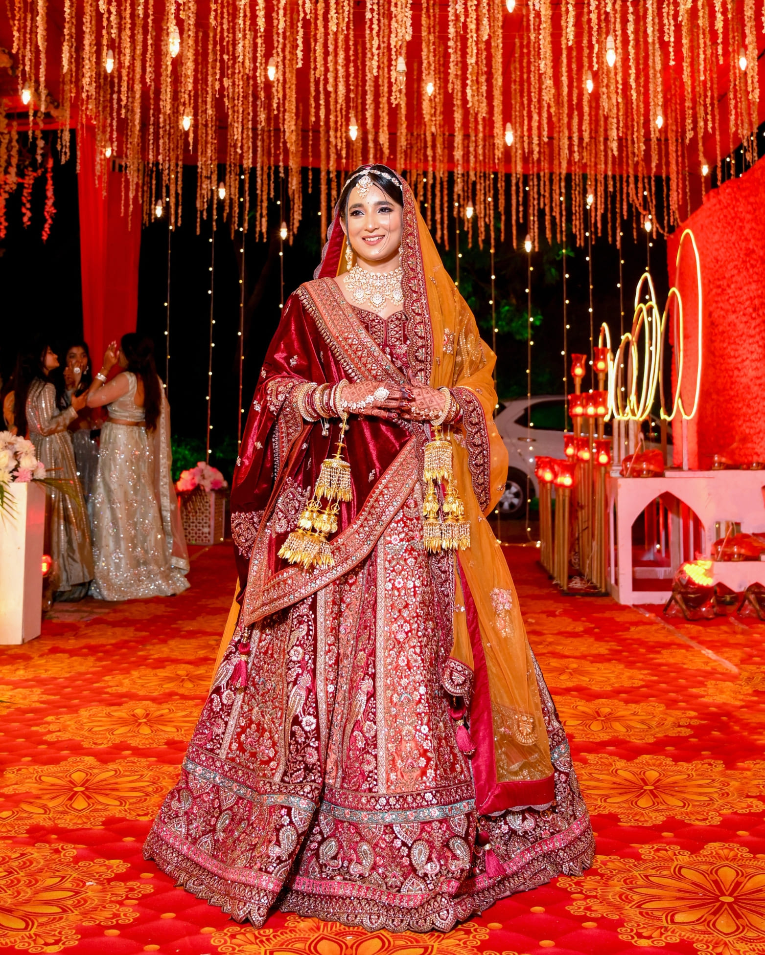 Bride making a graceful entry pose for her wedding photography session
